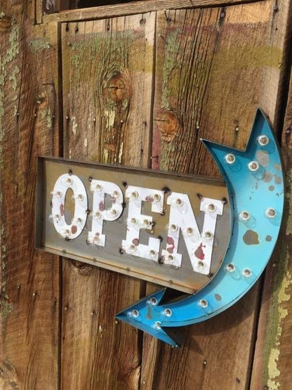 Marquee Sign Open Sign Large Metal Custom Lighted OPEN Sign with Arrow… Come in Sign Welcome Sign Tasting Room BAR Sign Photos Sign   Bakery