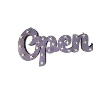 Custom lighted marquee 'Open' sign – ideal for boutiques, vendors, or events. Handcrafted wood design with bright lights to draw attention!