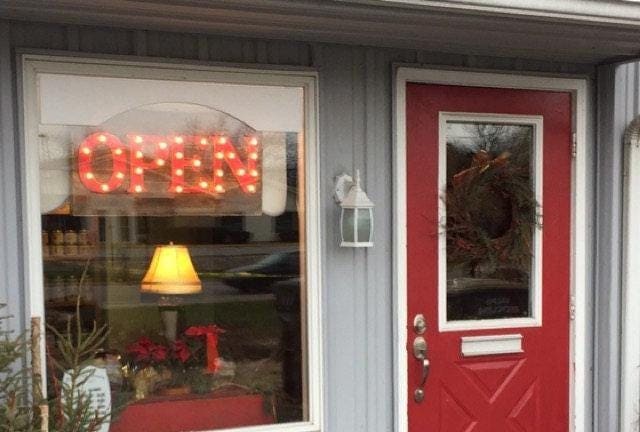 Wood open sign marquee; vertical open sign; lighted open sign; open sign; lighted sign on plank