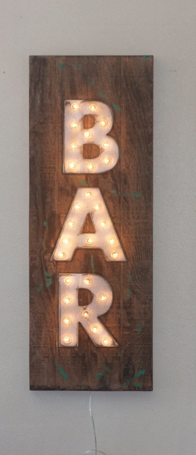 Wood open sign marquee; vertical open sign; lighted open sign; open sign; lighted sign on plank