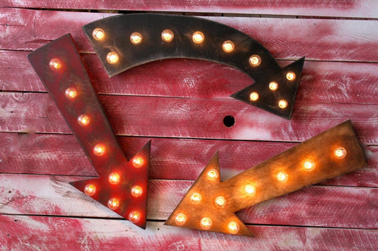 Lighted wood arrow marquee sign... bar business wedding gift home decor open directions