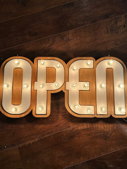 Retro modern lighted open sign / open sign marquee / wood lighted business sign / custom sign / incandescent or led lit sign / open sign