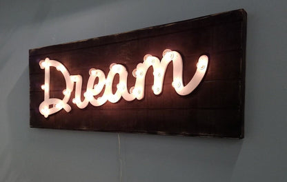 Wood marquee sign lighted sign lighted letters bar photos dream love open business