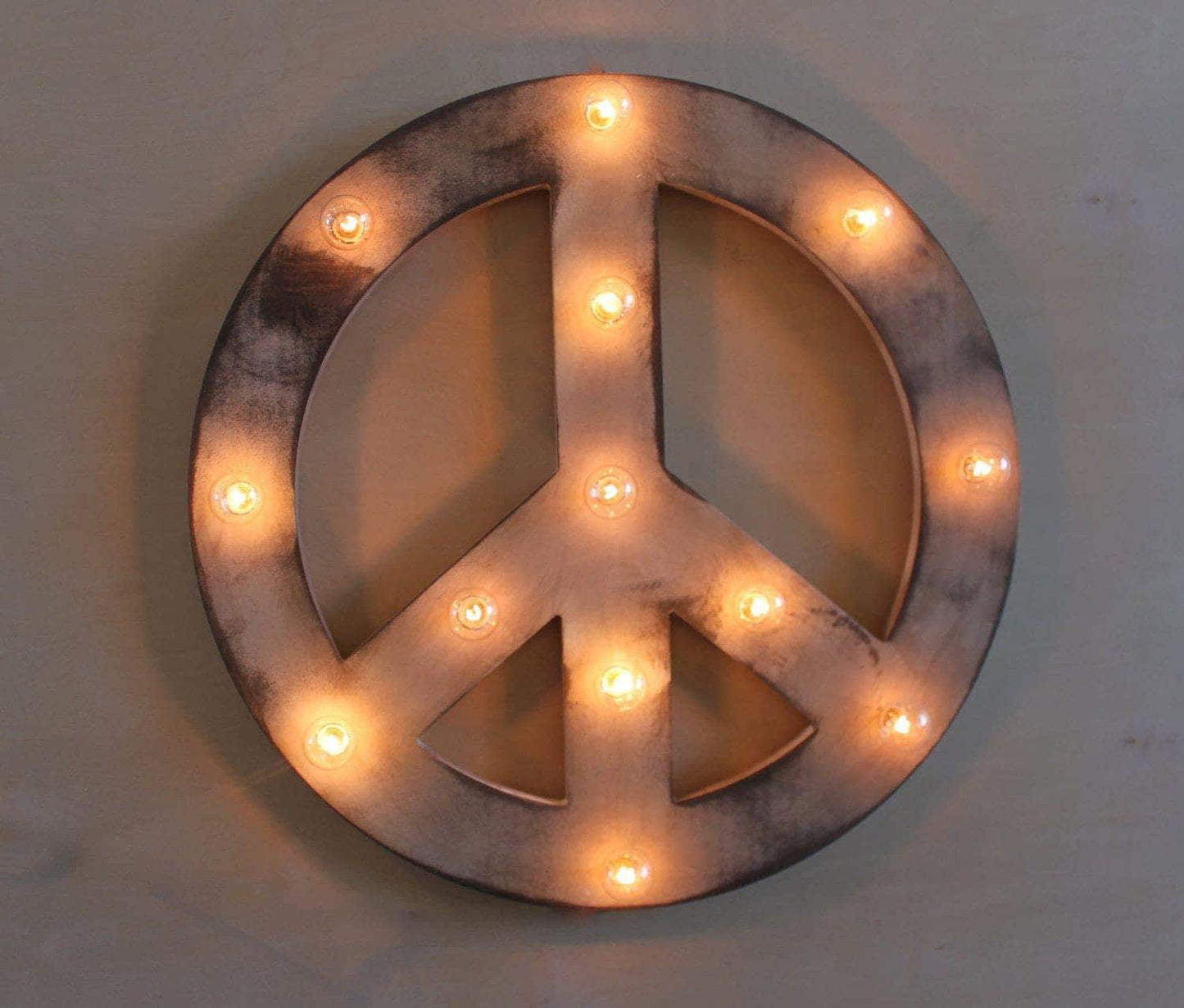 Peace sign vintage marquee lighted wood sign