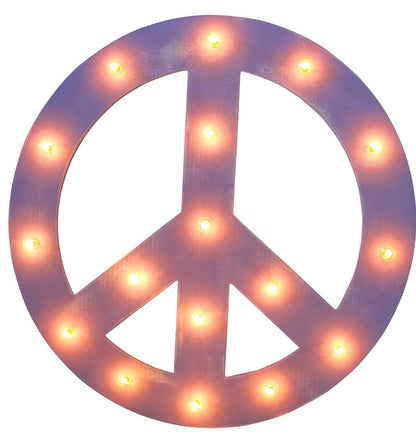 Peace sign vintage marquee lighted wood sign