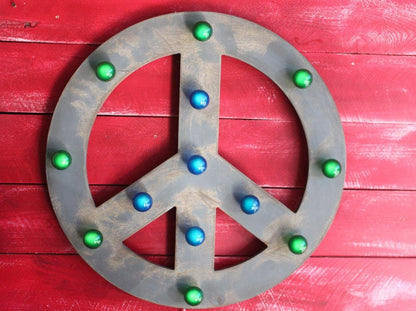 Peace sign vintage marquee lighted wood sign