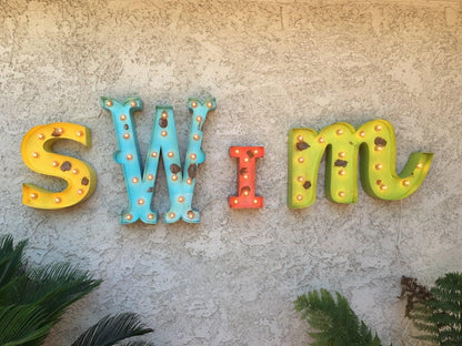 Channel sign 4pc vintage style marquee lighted letters metal steel..........swim love home me&u baby kind wish play hope