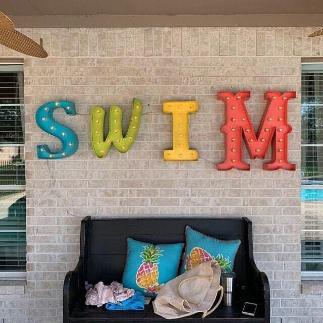 Channel sign 4pc vintage style marquee lighted letters metal steel..........swim love home me&u baby kind wish play hope