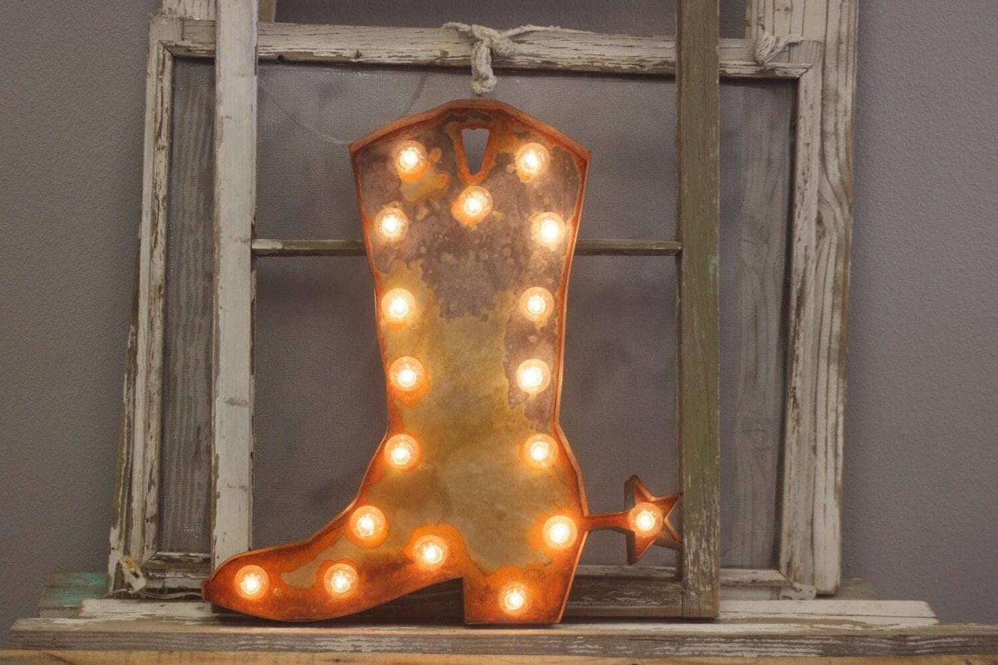 Big cowboy or cowgirl boot marquee…cowboy cowgirl family room gun western