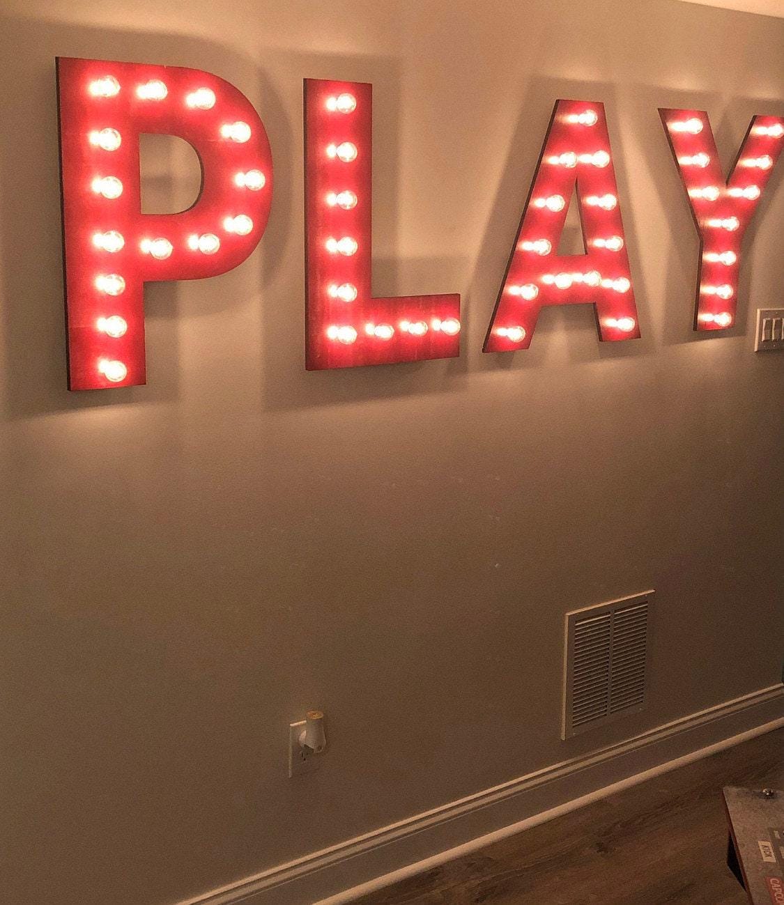 Marquee sign marquee letters 4pc personalized play love wood lighted marquee sign ....game room kids room wedding photo prop pictures party