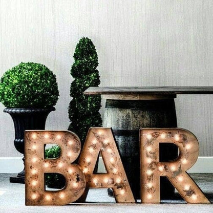 Lighted Metal Play Sign – 4pc Marquee Letters Set, Vintage-Inspired "Play" or "Love" GAME Sign for Home, Bar, Business or Game Room Decor