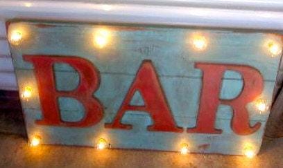 Vintage style custom and personalized wood lighted sign bar beer photos pub business open cocktails cheers open