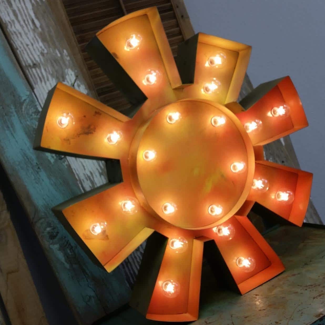 Vintage Style Metal Sun Marquee Light, Weathered Finish