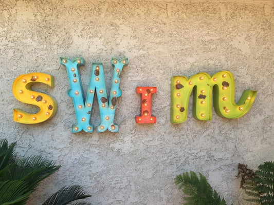 Vintage Style Lighted Metal Marquee Letters, Custom Word Sign