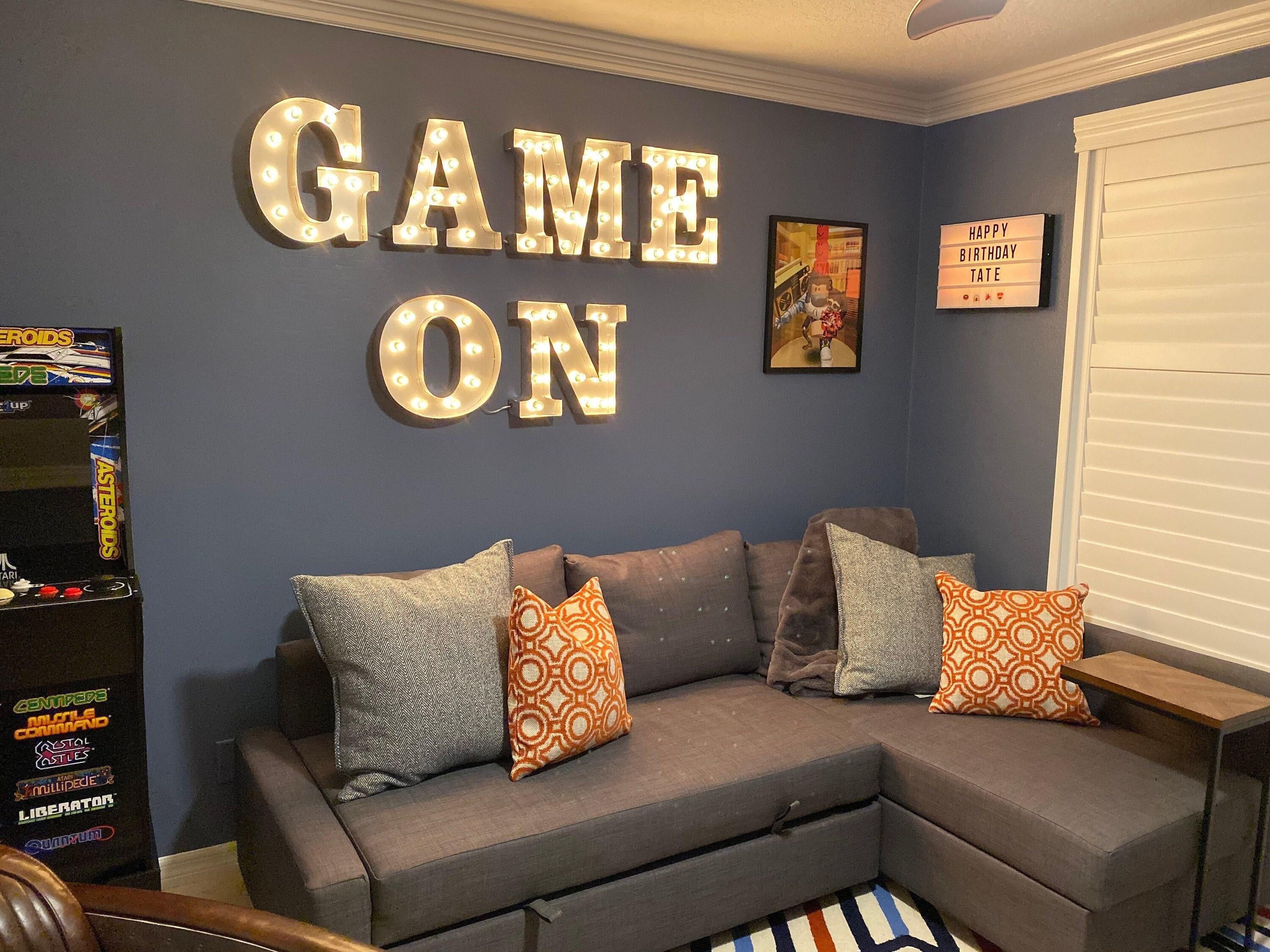 Custom 18" Metal Marquee Sign, 4 Letter Word PLAY BALL GAME Time Room Custom Personalized