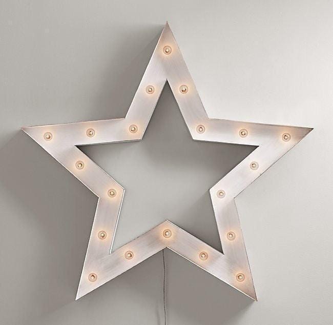 Large steel marquee star sign, vintage style lighted decor business