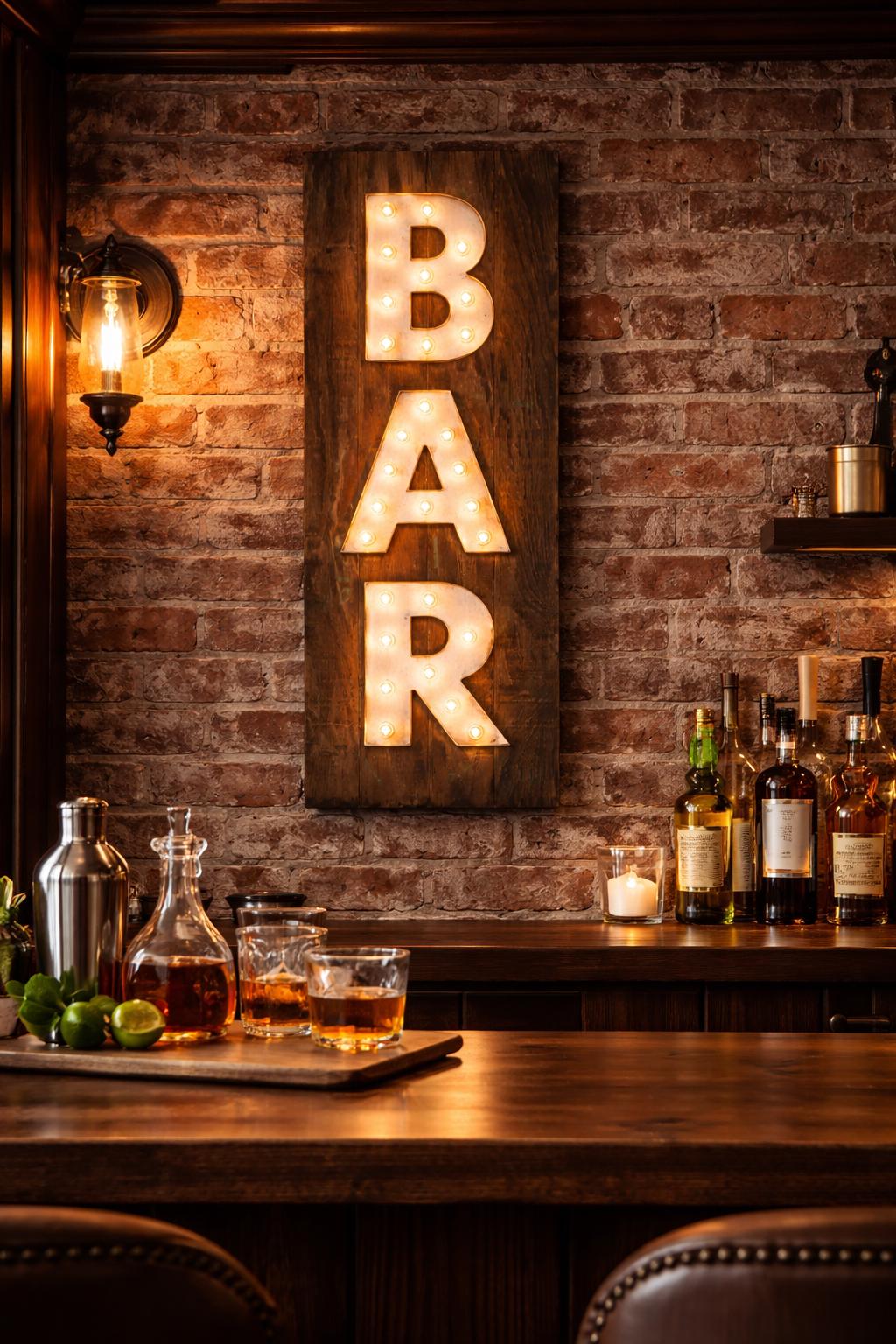 Custom Wood Marquee Sign, Personalized Name Light Up Sign, Bar Decor
