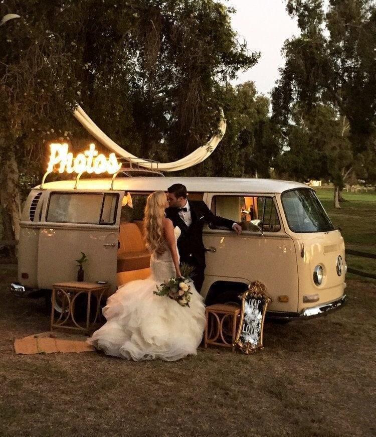 Custom lighted marquee sign, metal or wood letters, wedding decor Mobile Business Booth Bus