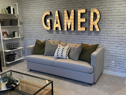 Custom wood wall decor light up marquee letters personalized 4 letter sign | nursery name play game room modern home decor business logo