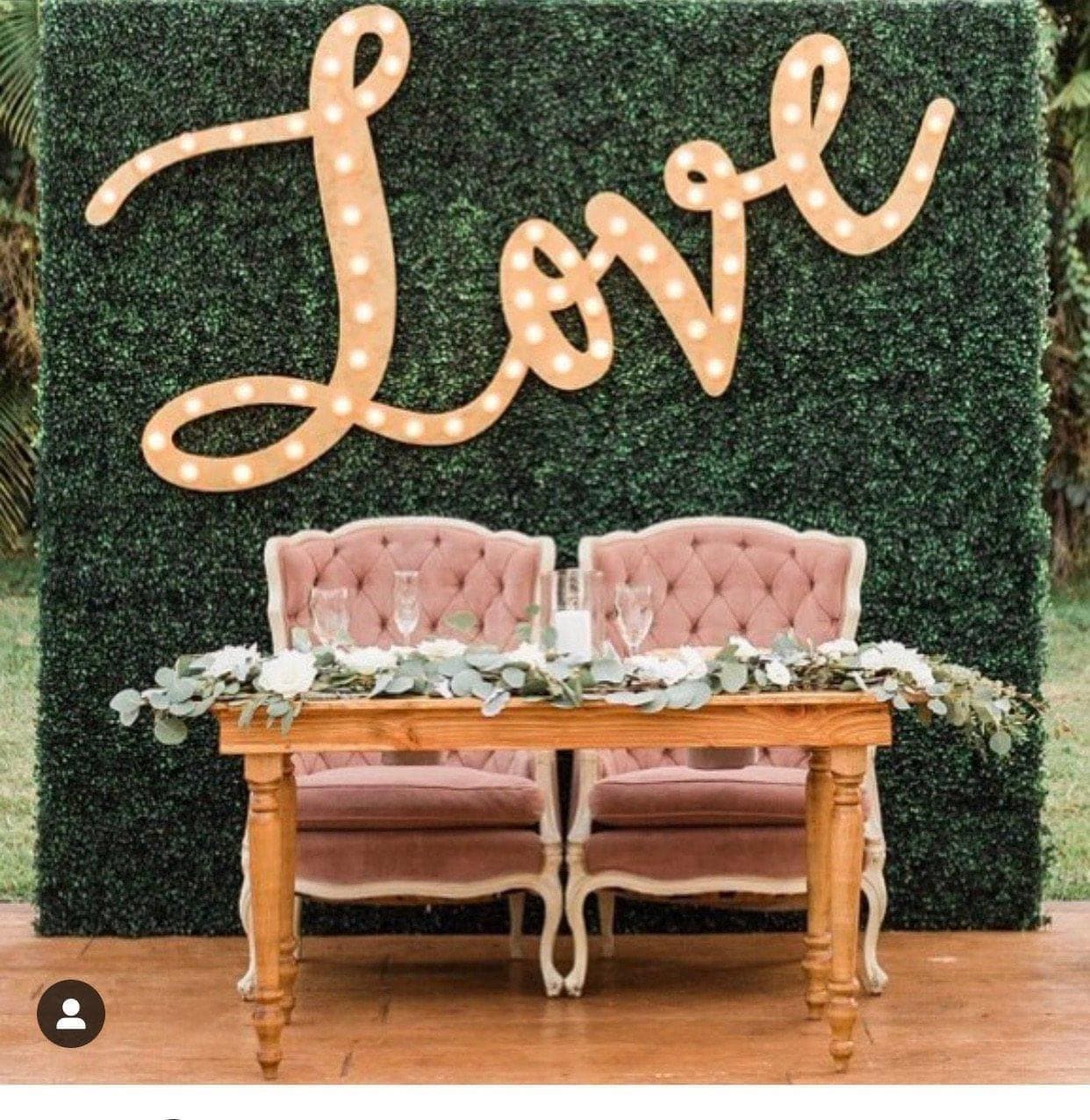 Wood marquee sign: 4pc lighted letters, custom word decor