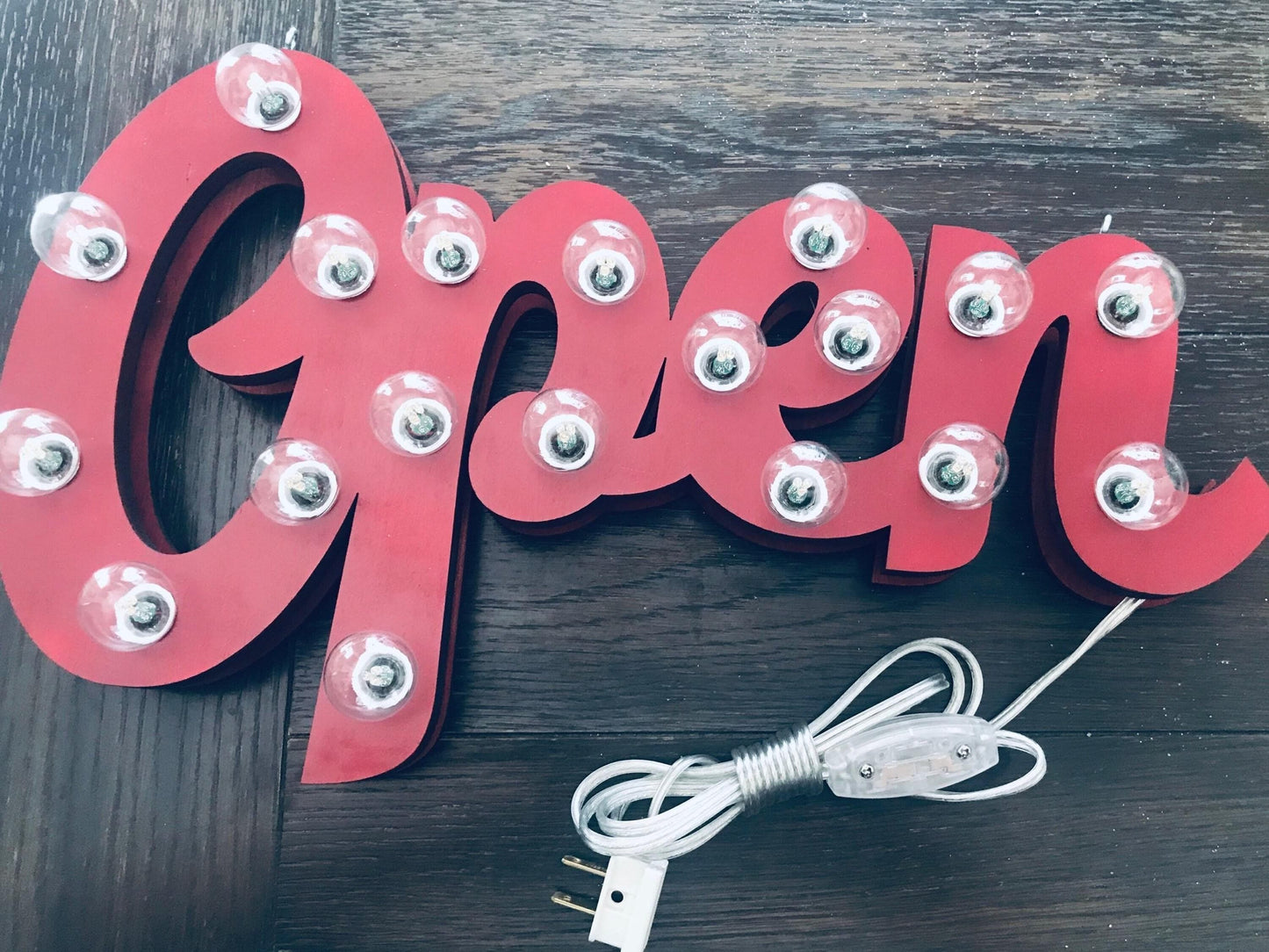 Custom lighted open sign – handcrafted wood marquee, boutique decor