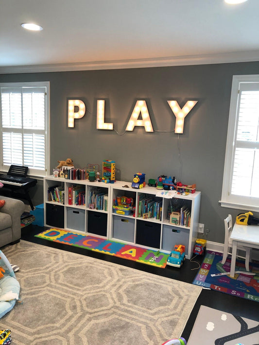 4pc lighted marquee letters: custom word, maple wood