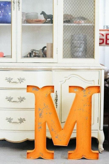 Distressed metal marquee letter sign, vintage style number, 14-36"
