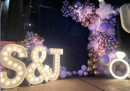 Custom wedding marquee sign: lighted engagement ring decor