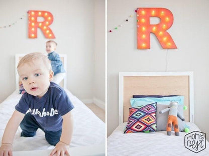 Vintage inspired marquee letter - lighted maple wood sign