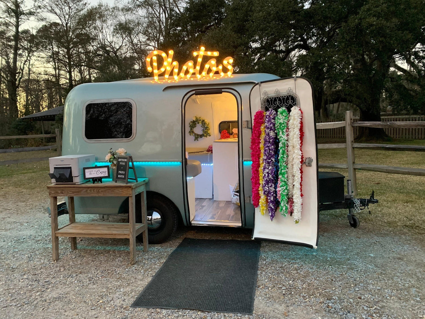 Custom lighted marquee sign, metal or wood letters, wedding decor mobile business booth bus