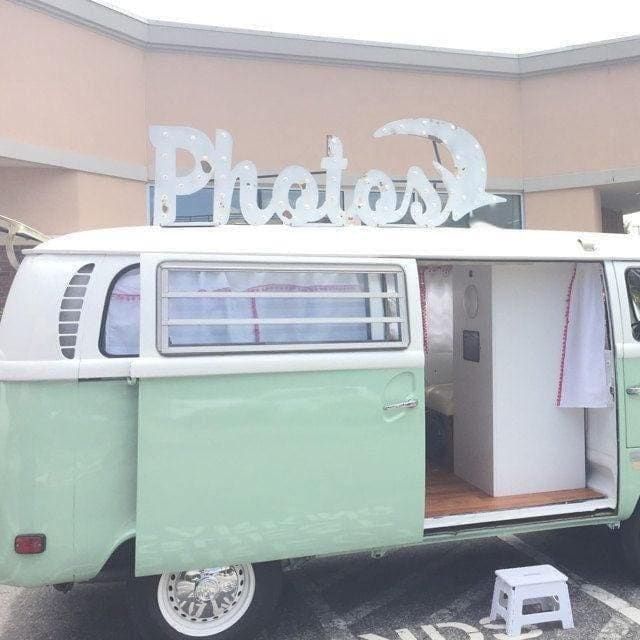 Custom lighted marquee sign, metal or wood letters, wedding decor mobile business booth bus