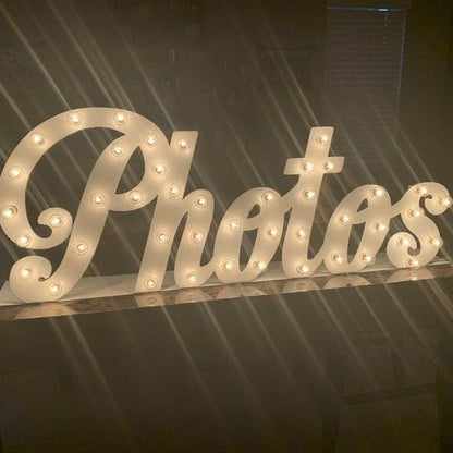 Custom lighted marquee sign, metal or wood letters, wedding decor mobile business booth bus