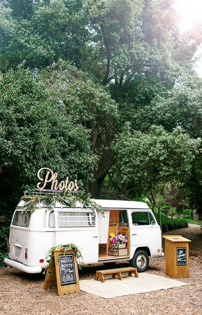 Custom lighted marquee sign, metal or wood letters, wedding decor mobile business booth bus
