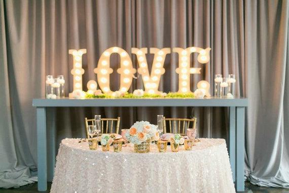Custom 4pc lighted marquee sign: hard maple wood, wedding decor