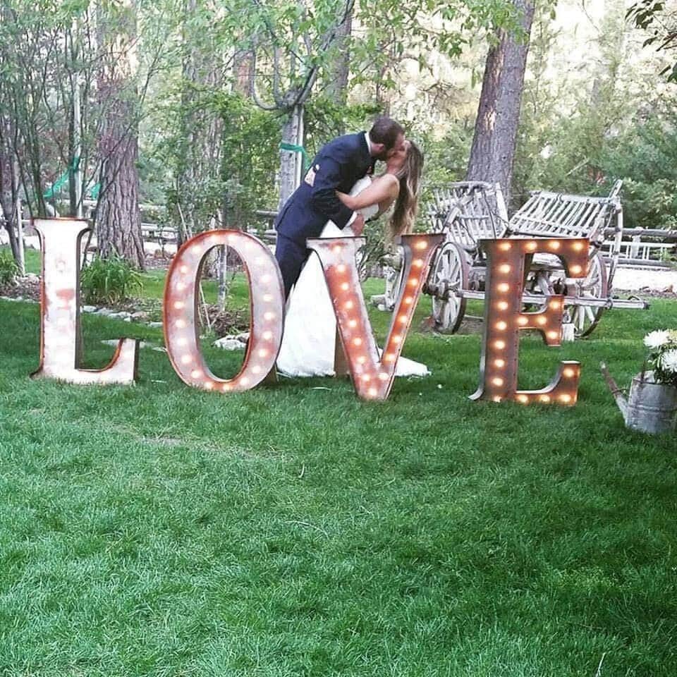 Custom metal marquee letters, lighted sign, wedding decor (4pc)