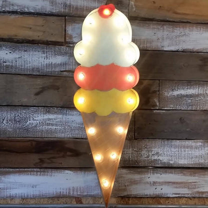 Ice cream cone marquee sign, vintage style metal light