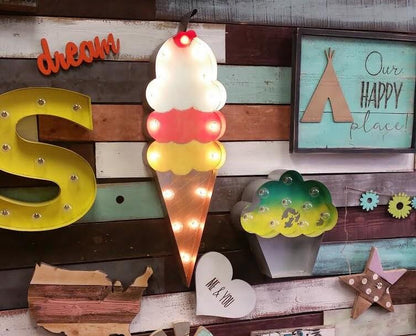 Ice cream cone marquee sign, vintage style metal light
