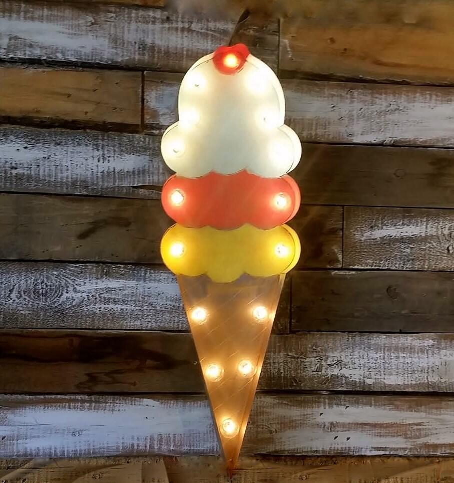 Ice cream cone marquee sign, vintage style metal light