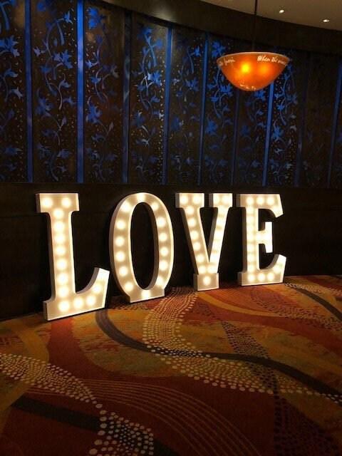 Custom metal marquee letters, lighted sign, wedding decor (4pc)