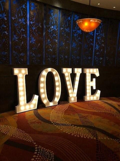 Custom metal marquee letters, lighted sign, wedding decor (4pc)