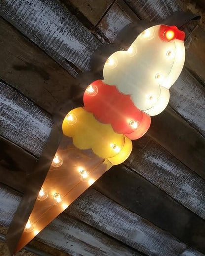Ice cream cone marquee sign, vintage style metal light