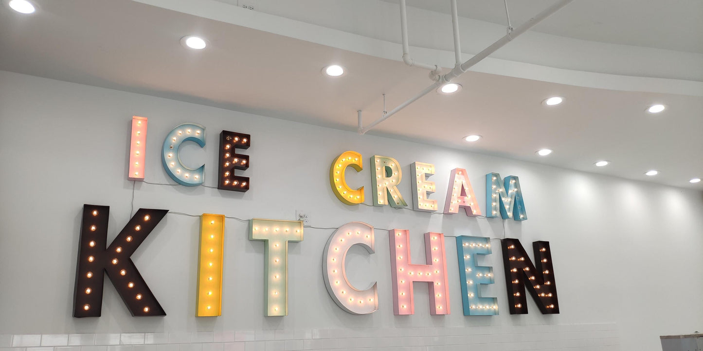 Ice cream cone marquee sign, vintage style metal light