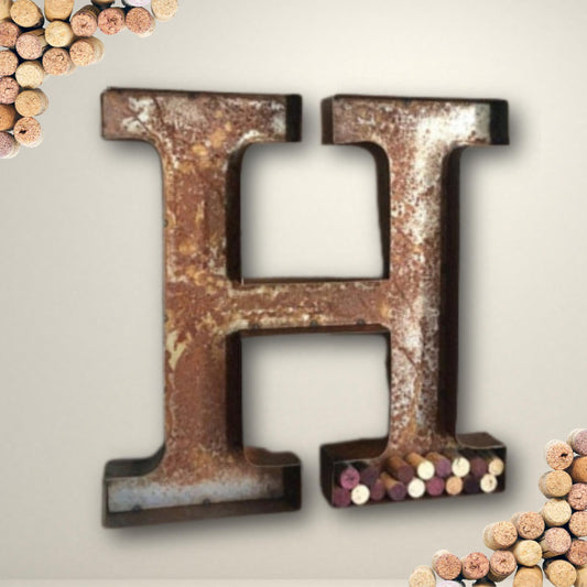 24" metal channel letter: distressed initial, succulent or cork display