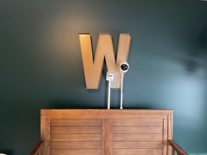 24" metal channel letter: distressed initial, succulent or cork display