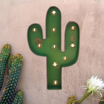 Rustic metal cactus marquee sign – light up southwestern wall art