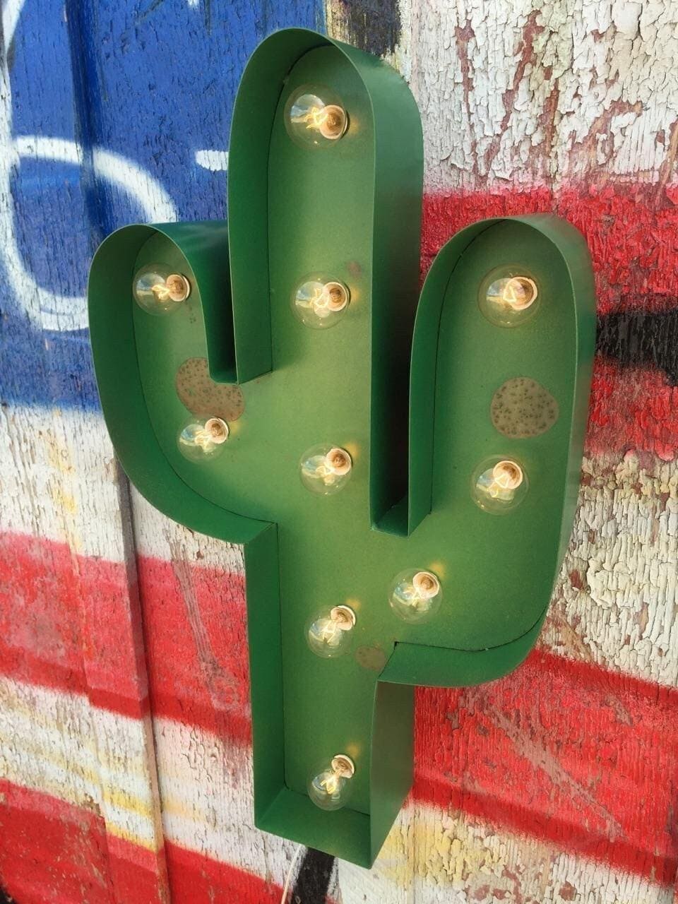 Rustic metal cactus marquee sign – light up southwestern wall art