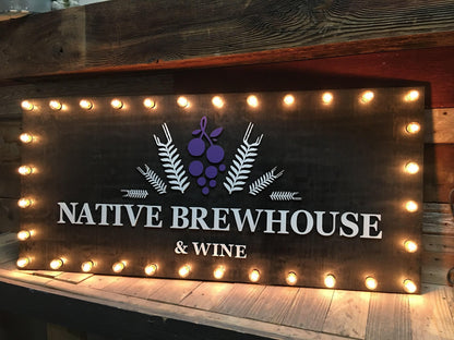 Custom logo marquee sign – vintage style lighted wood metal business signage
