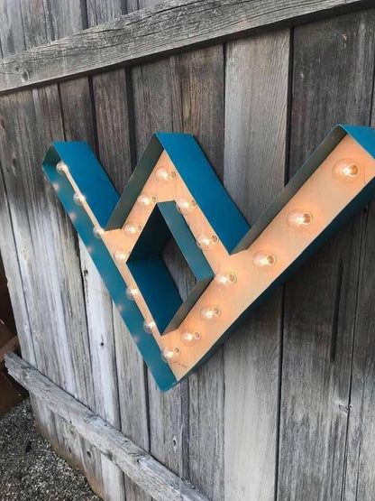 Custom logo marquee sign – vintage style lighted wood metal business signage
