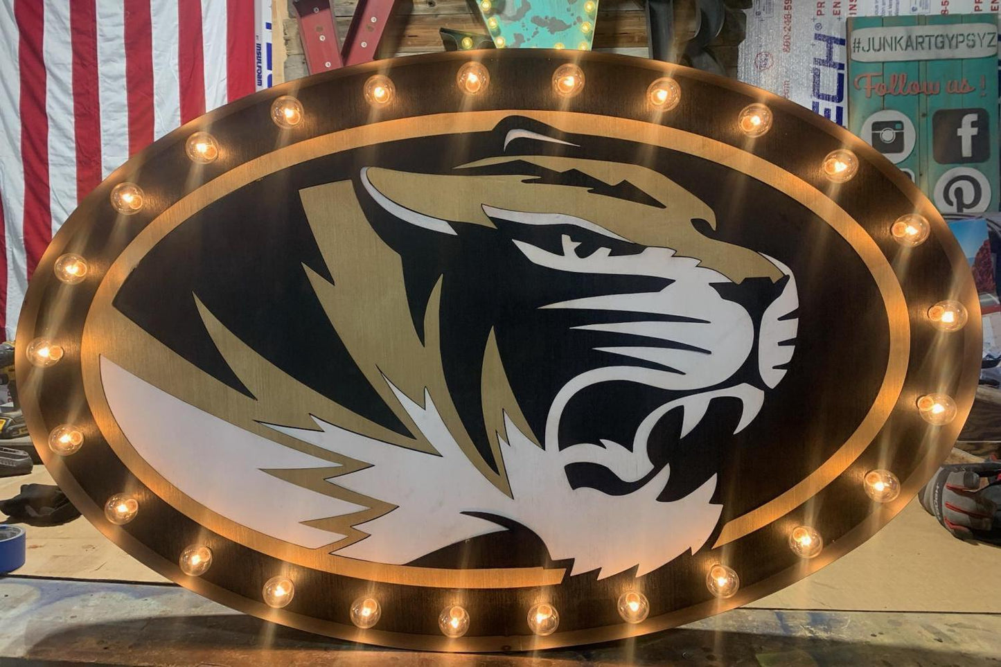 Custom logo marquee sign – vintage style lighted wood metal business signage
