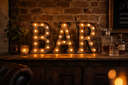 Custom steel marquee sign – vintage style lighted bar sign